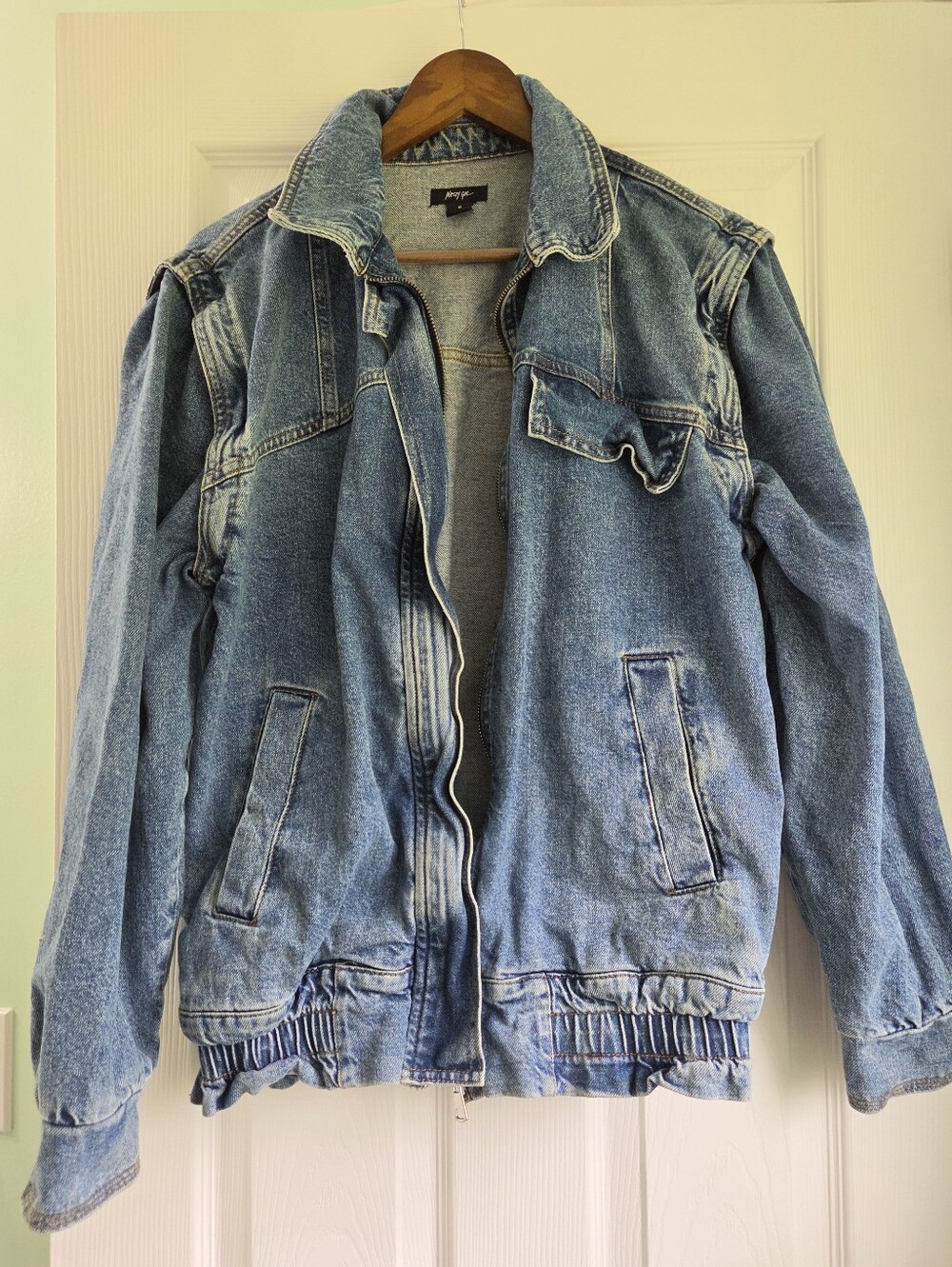 Nasty Gal Oversized 2-in-1 Zip Off Sleeve Denim Bomber Jacket Vest M